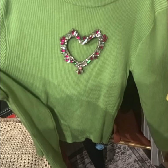 au darling Sweaters - Green Sweater with Heart Embellishment